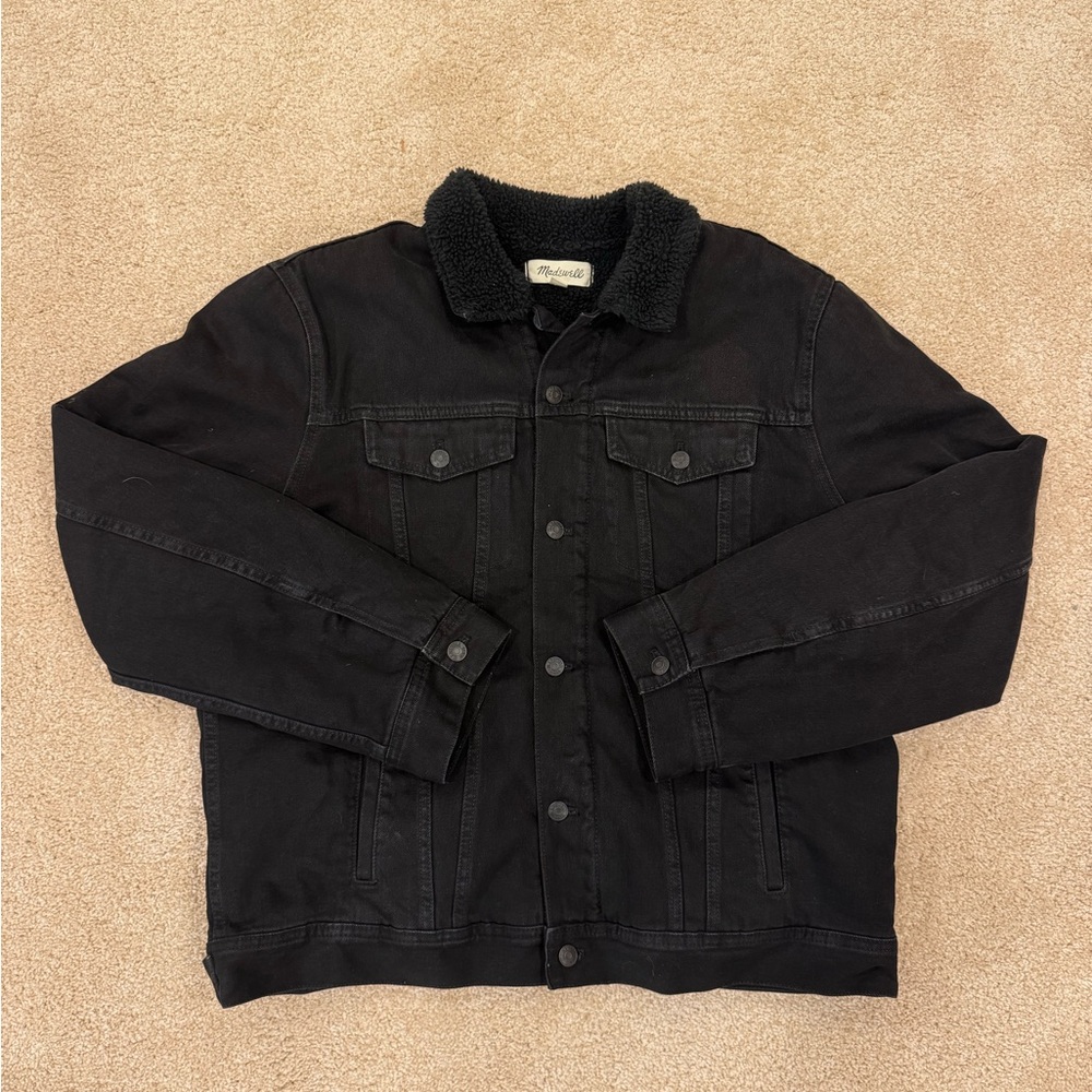 Madewell Black Denim Jacket with Sherpa Collar XL